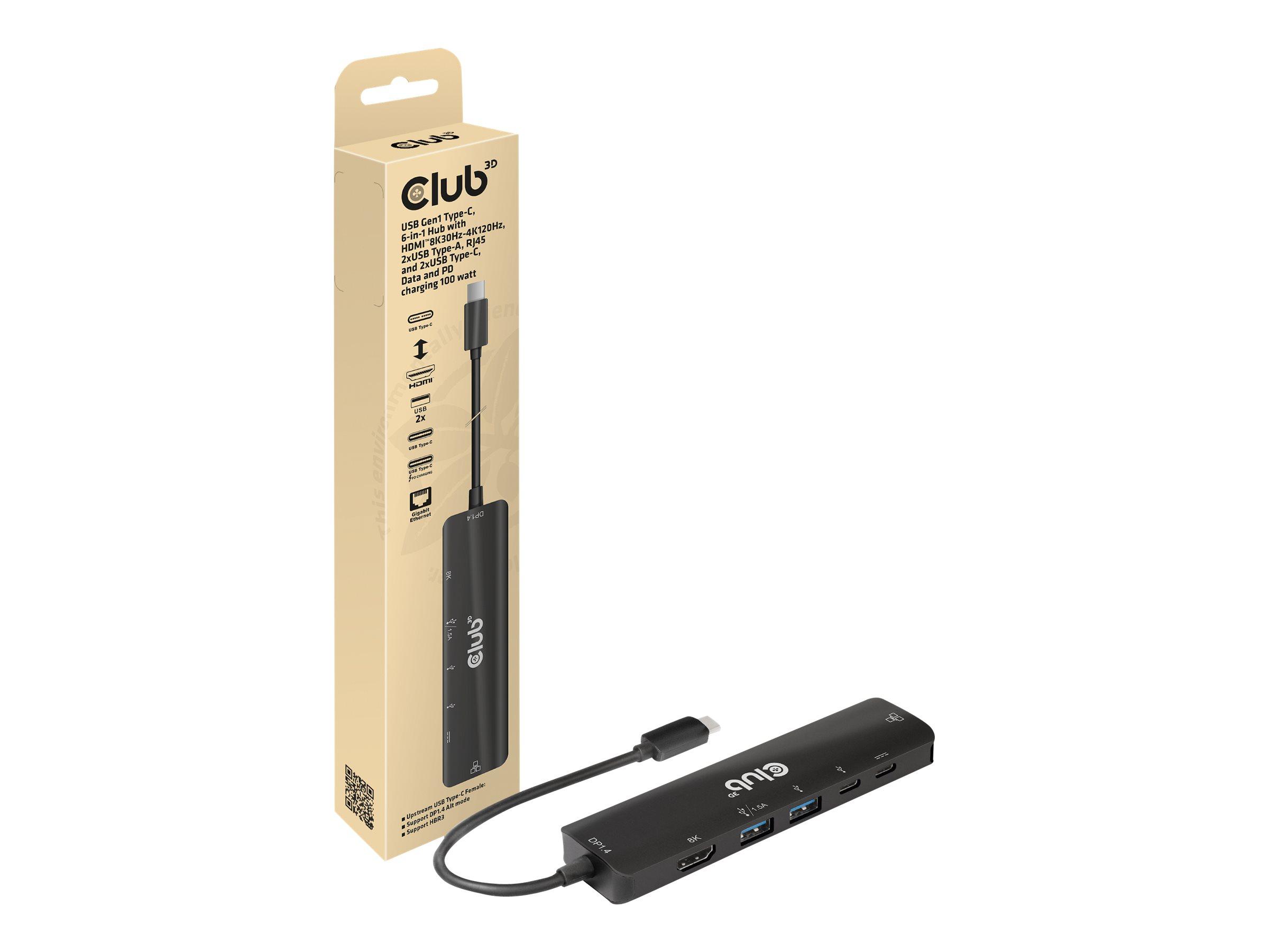 CLUB3D CSV-1596 6-i-1 USB-C dockingstation med HDMI, 1GbE og 100 W PD - sort