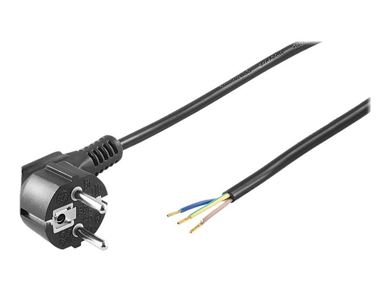 Goobay strømkabel 3 m sort - CEE 7/7 han, 90° vinklet til uisoleret ledning, 250 V, 10 A