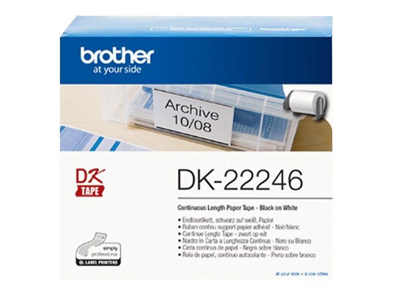 Etiketrulle Brother DK-22246 - fortløbende, 103 mm x 30,48 m, sort på hvid