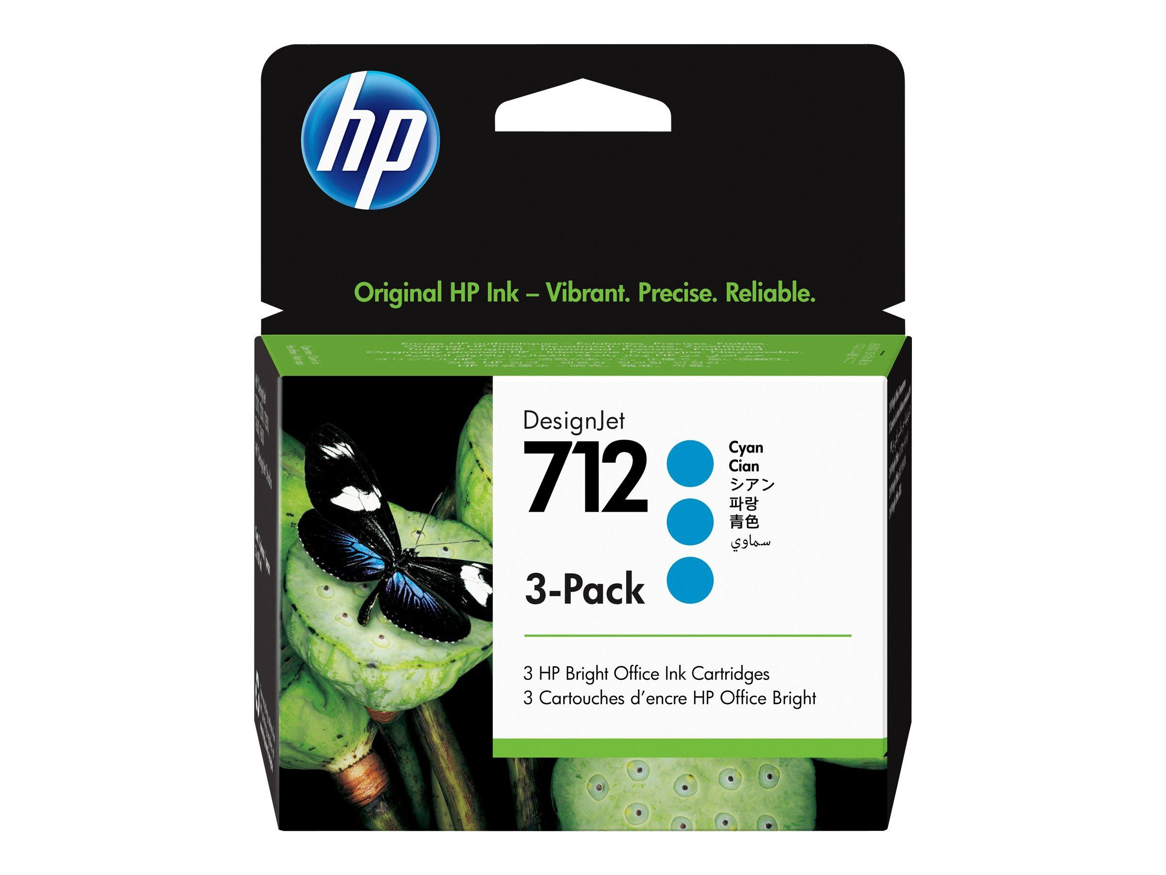 HP 712 cyan original blækpatron 3-pak 29 ml til DesignJet Studio, T210, T230, T250, T630 og T650