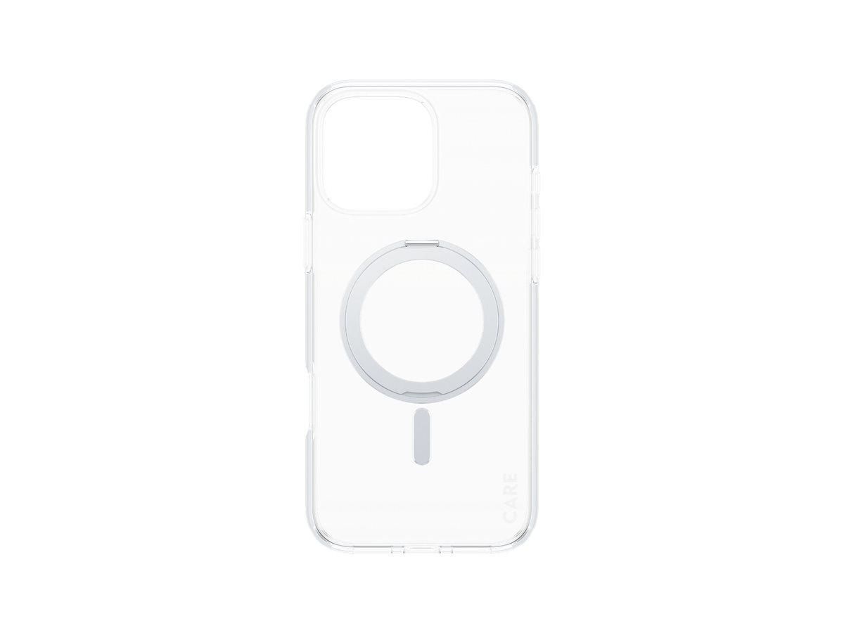 CARE by PanzerGlass - Bagsidecover til mobiltelefon - med støtteben - MagSafe-kompatibilitet - termoplastisk polyuretan (TPU), polycarbonat (PC), aluminiumlegering - gennemsigtig, sølv - for Apple iPhone 16 Pro Max