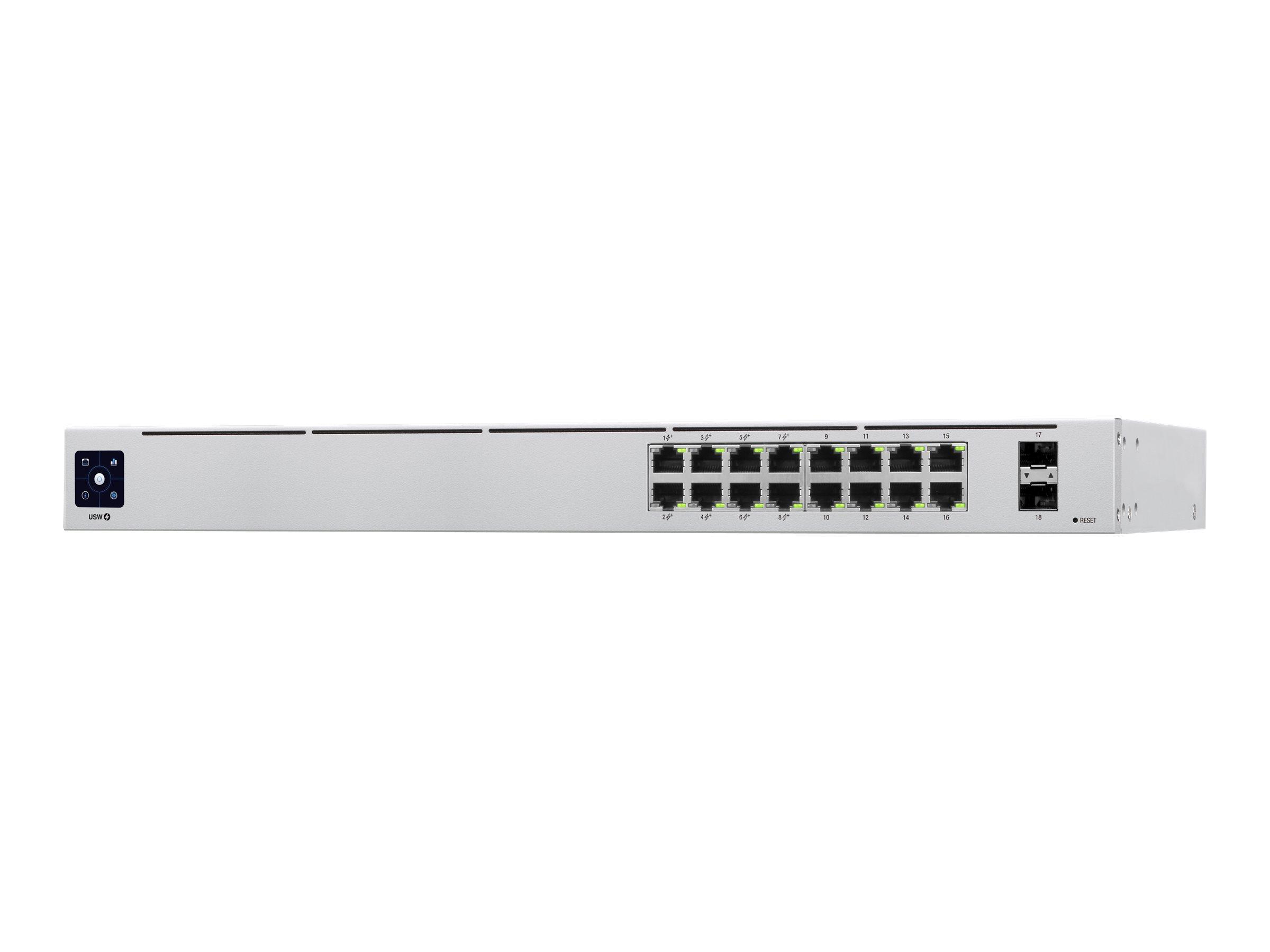 Netværksswitch Ubiquiti UniFi USW-16-POE - 16x Gigabit, PoE+, 2x SFP