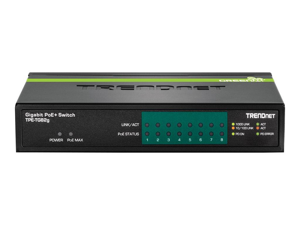 TRENDnet TPE TG82G - Switch - 8 x 10/100/1000 (PoE+) - desktop - PoE+ (61 W) - TAA-kompatibel