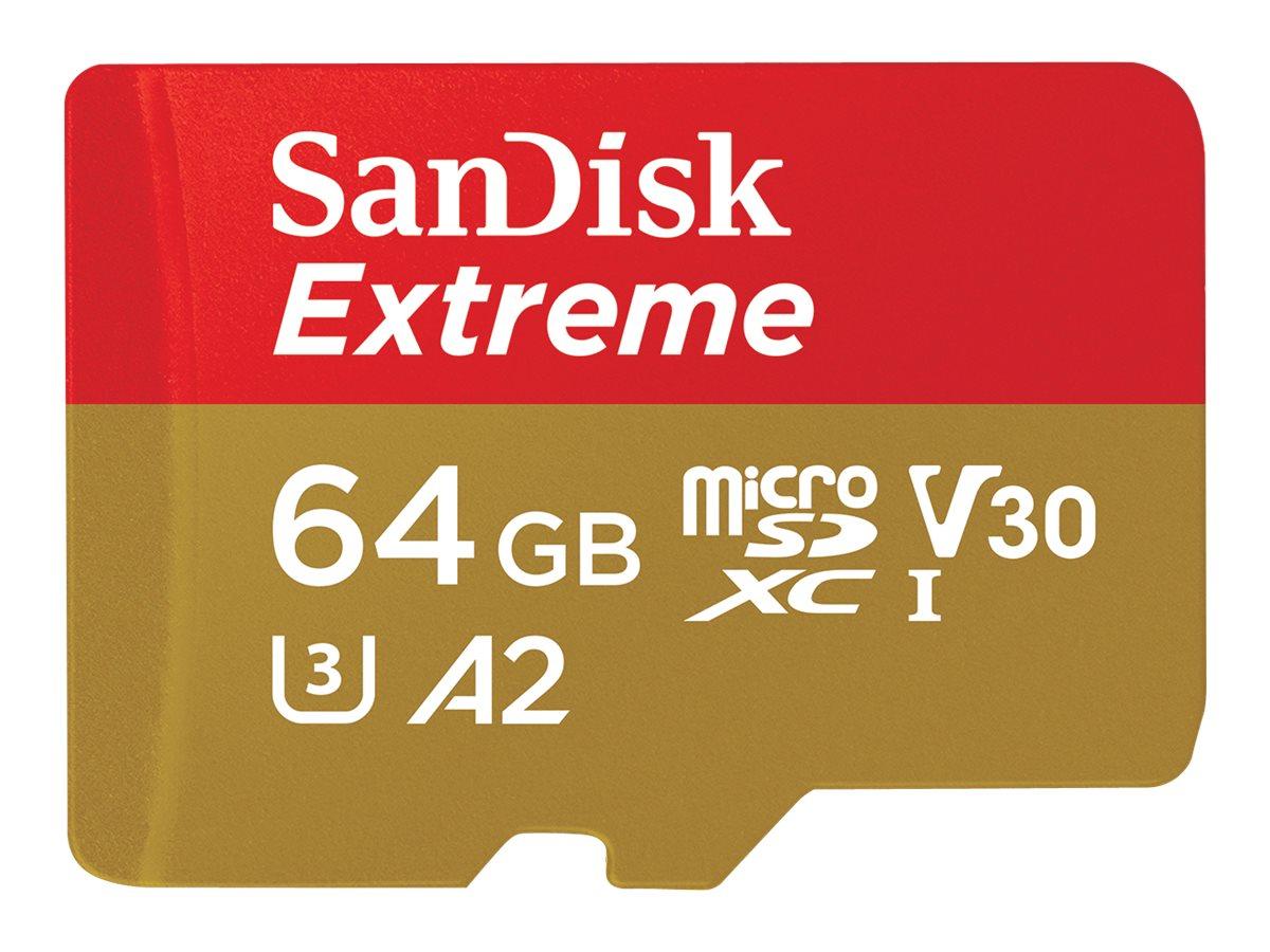 SanDisk Extreme microSDXC-hukommelseskort 64 GB 170 MB/s med SD-adapter, A2, V30, UHS-I U3