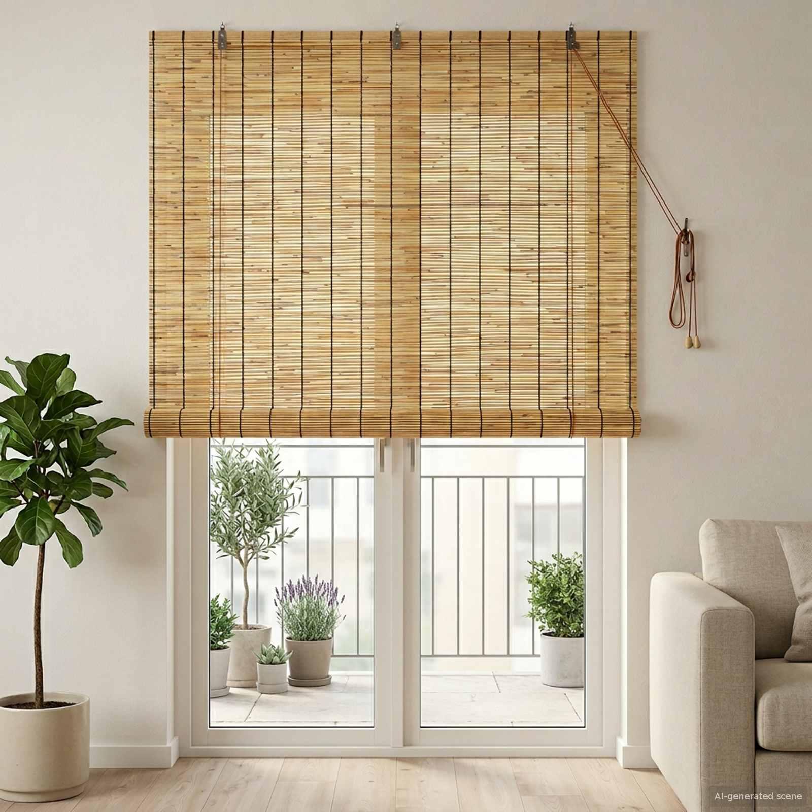 Naturfarvet rullegardin i rør 140 x 220 cm