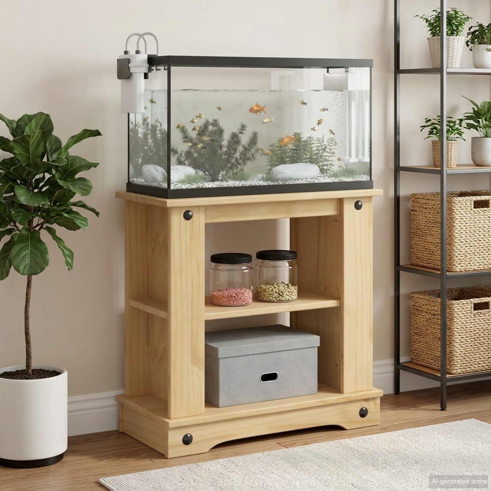 Akvarium stand Corona brun 60 x 30 x 60 cm i massivt fyrretræ
