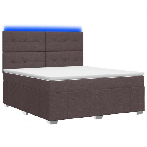 LED boksmadrasseng med madras 160 x 200 cm mørk brun stof