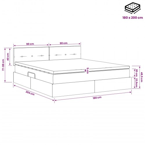 LED opbevaringsseng med madras 180 x 200 cm sort stof