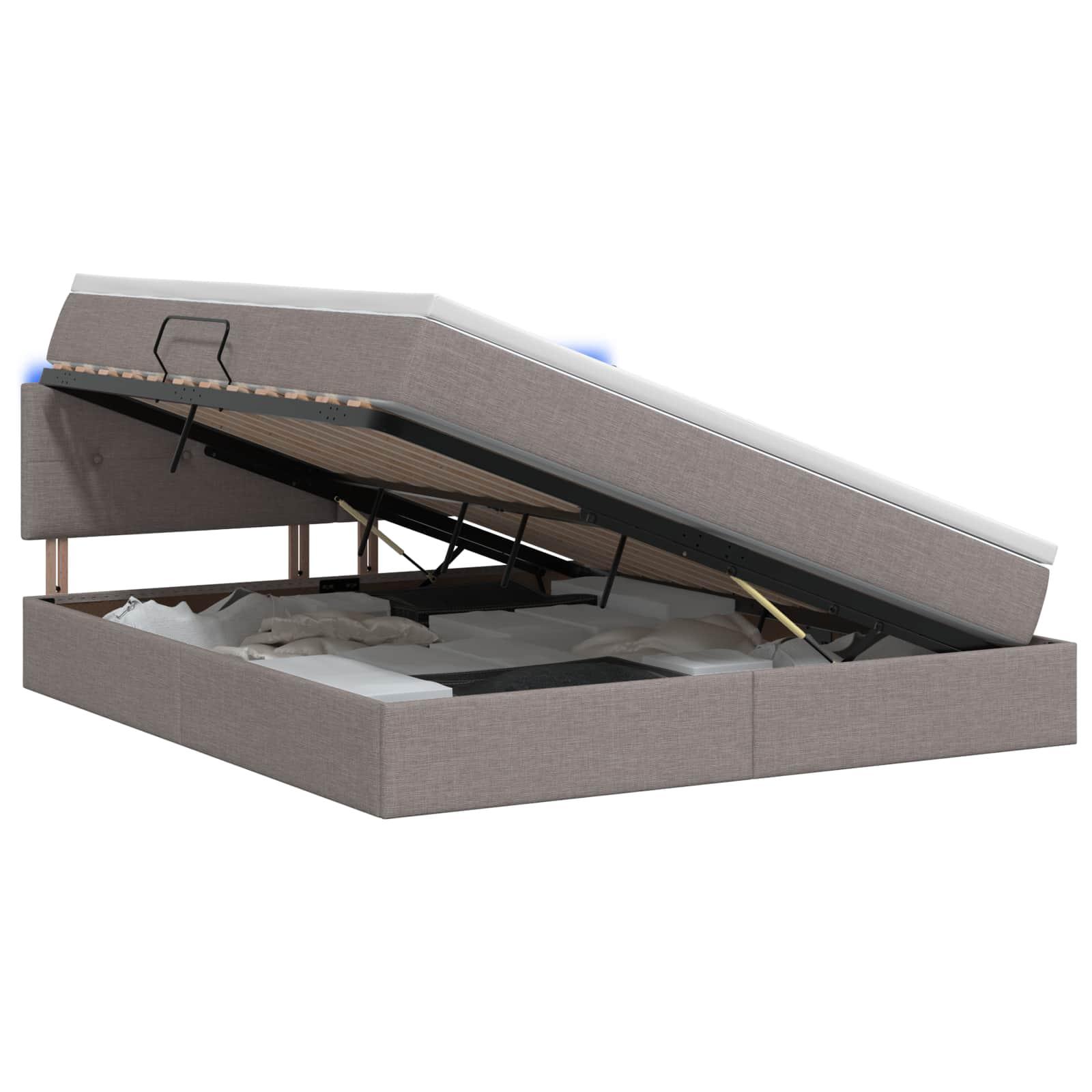 LED opbevaringsseng med madras 160 x 200 cm gråbrun stof