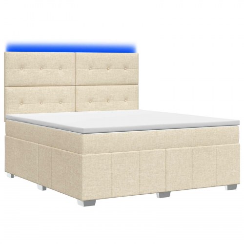 LED boksmadrasseng med madras 140 x 200 cm - cremefarvet stof