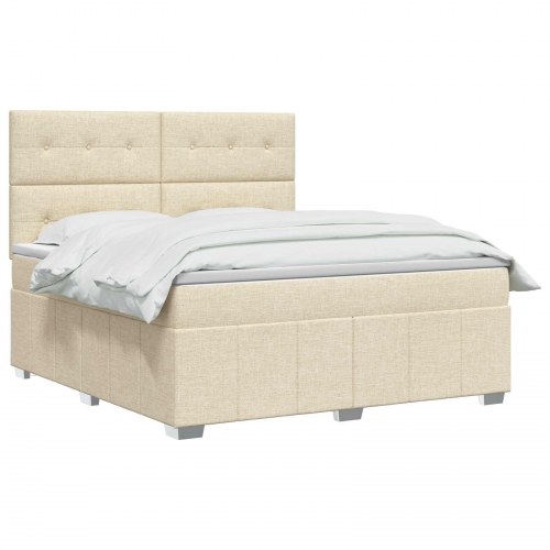LED boksmadrasseng med madras 140 x 200 cm - cremefarvet stof