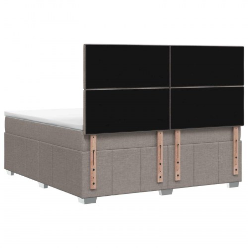LED boksmadrasseng med madras 140 x 200 cm gråbrun stof