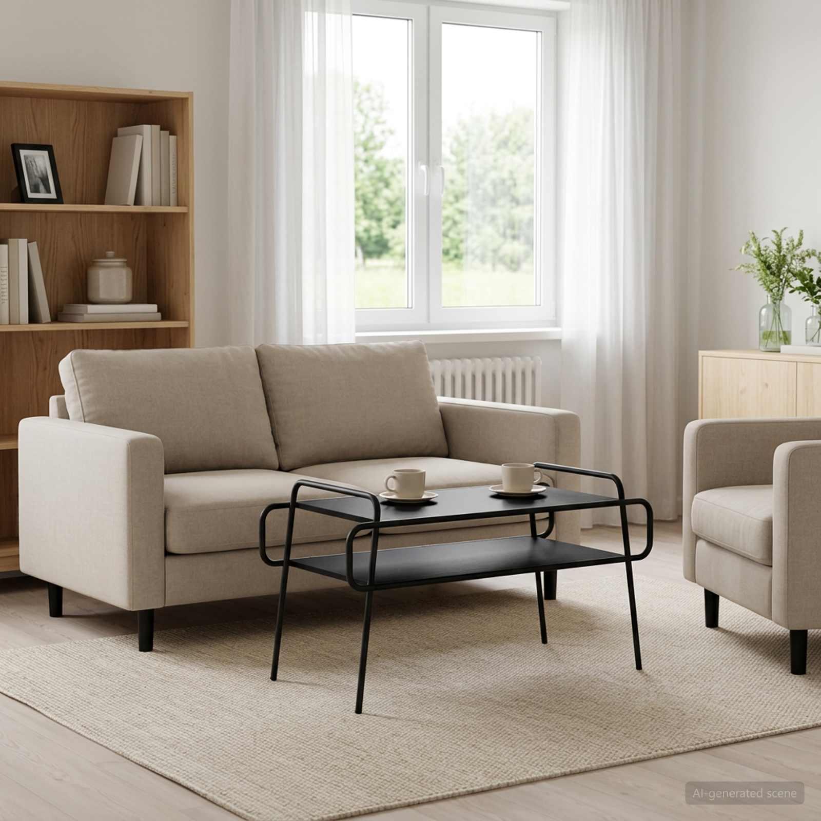 Sofabord i sort eg 100 x 50 x 51 cm med hylde