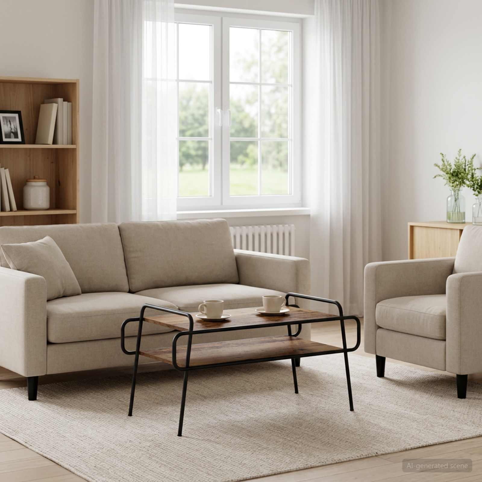 Sofabord i gammelt træ 100 x 50 x 51 cm med 2 hylder