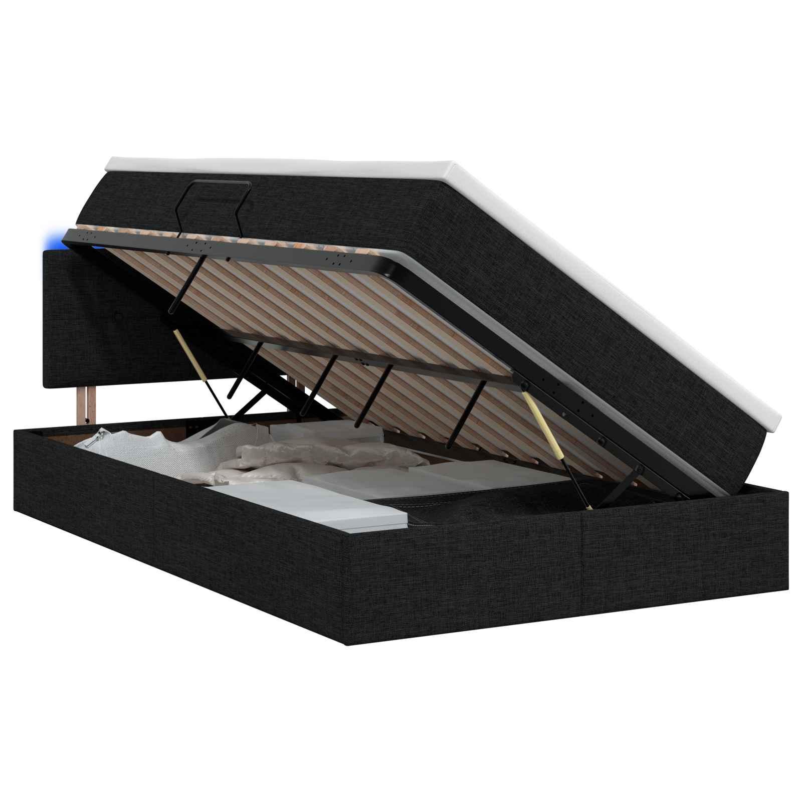 LED opbevaringsseng med madras 120 x 200 cm - sort stof