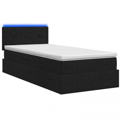 LED opbevaringsseng med madras 100 x 200 cm - sort stof
