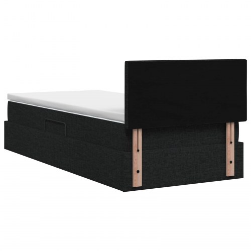 LED opbevaringsseng med madras 100 x 200 cm - sort stof