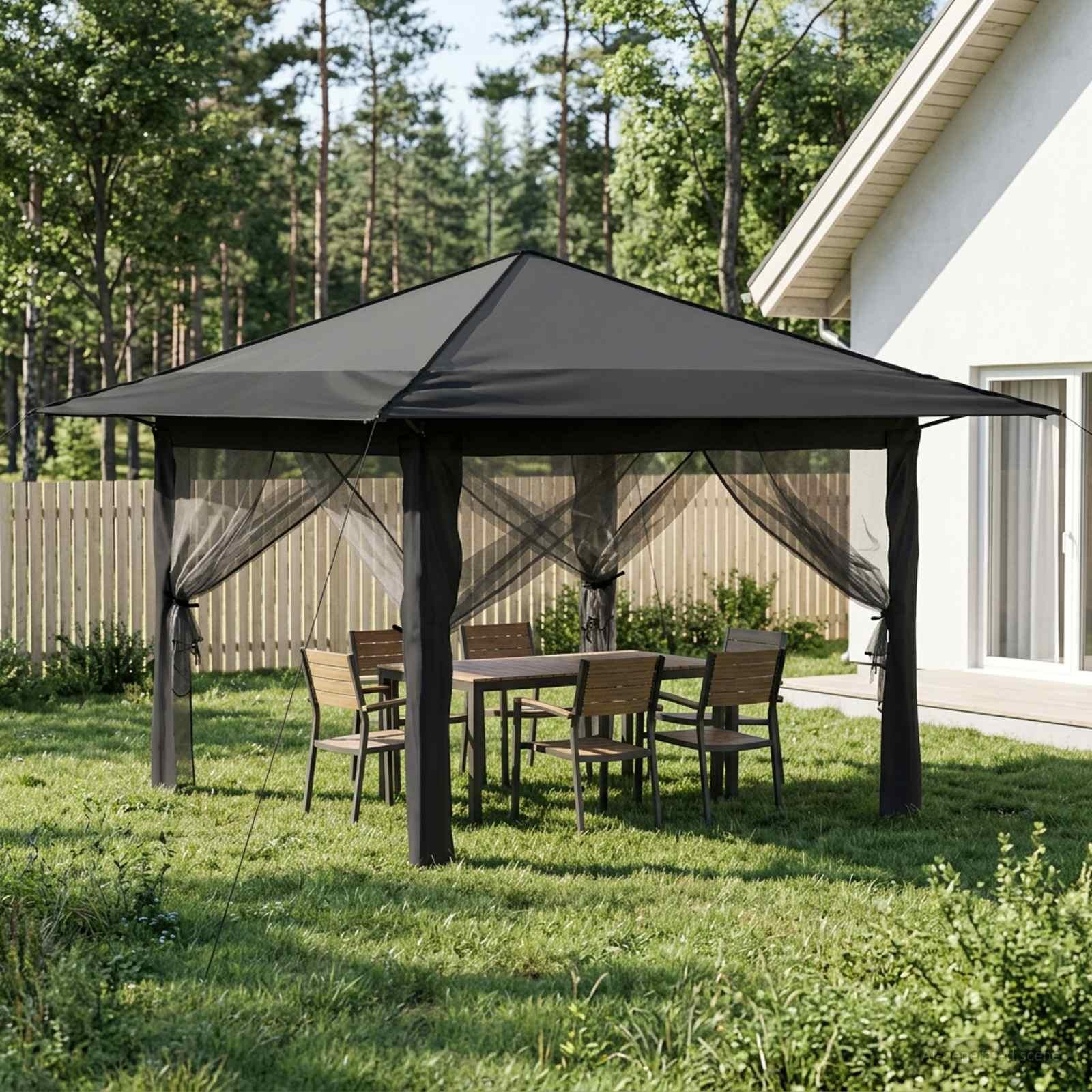 Gazebo med 4 sider 3,3 x 3,3 m lysegrå og antracit
