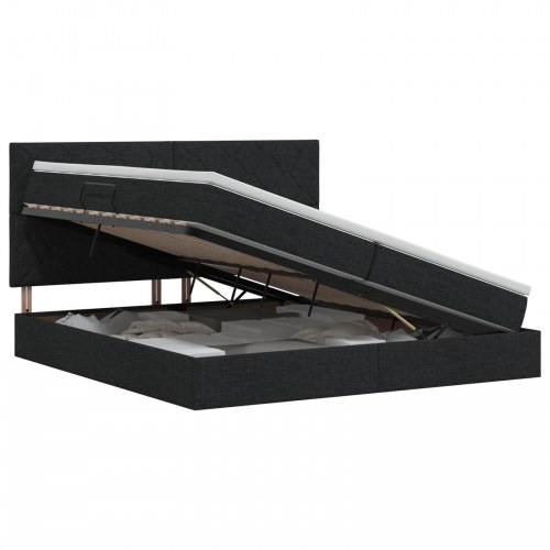 Seng med opbevaring og madras 200 x 200 cm - sort stof