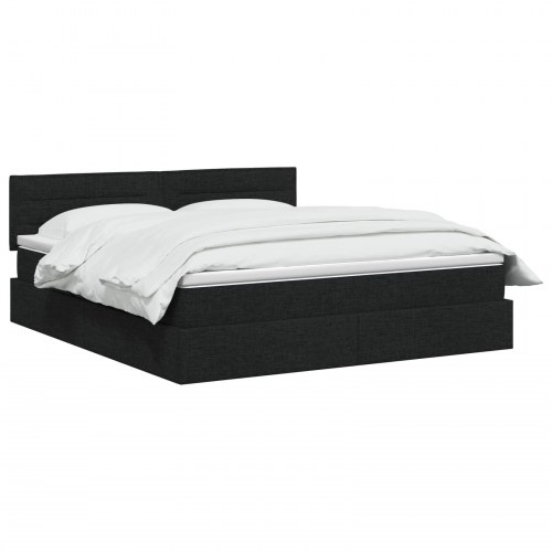 LED opbevaringsseng med madras 140 x 190 cm - sort stof
