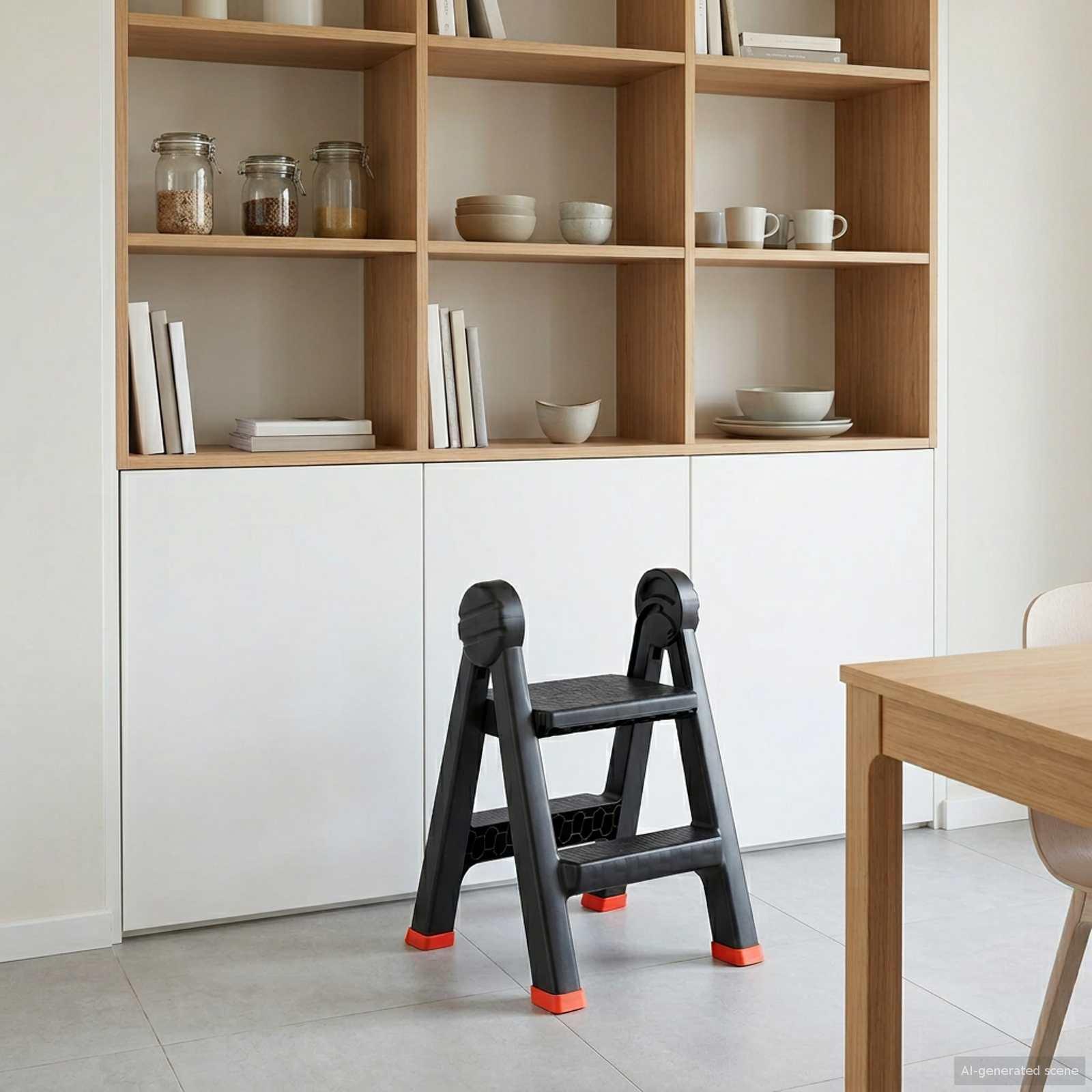 Foldbar stige sort/rød 63 × 30 × 46 cm i PP og elastomer billede