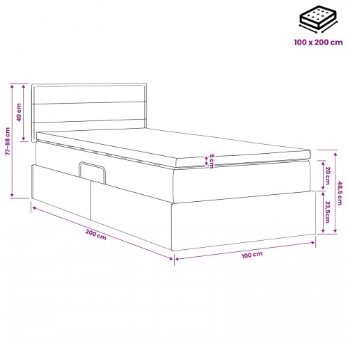 Seng med opbevaring og madras 100 x 200 cm - sort fløjl