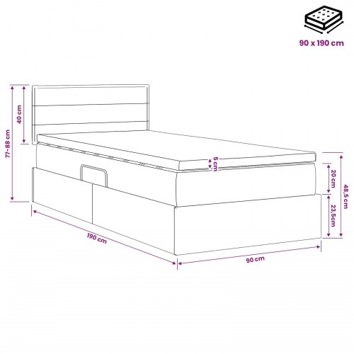 Seng med opbevaring og madras 90 x 190 cm sort fløjl