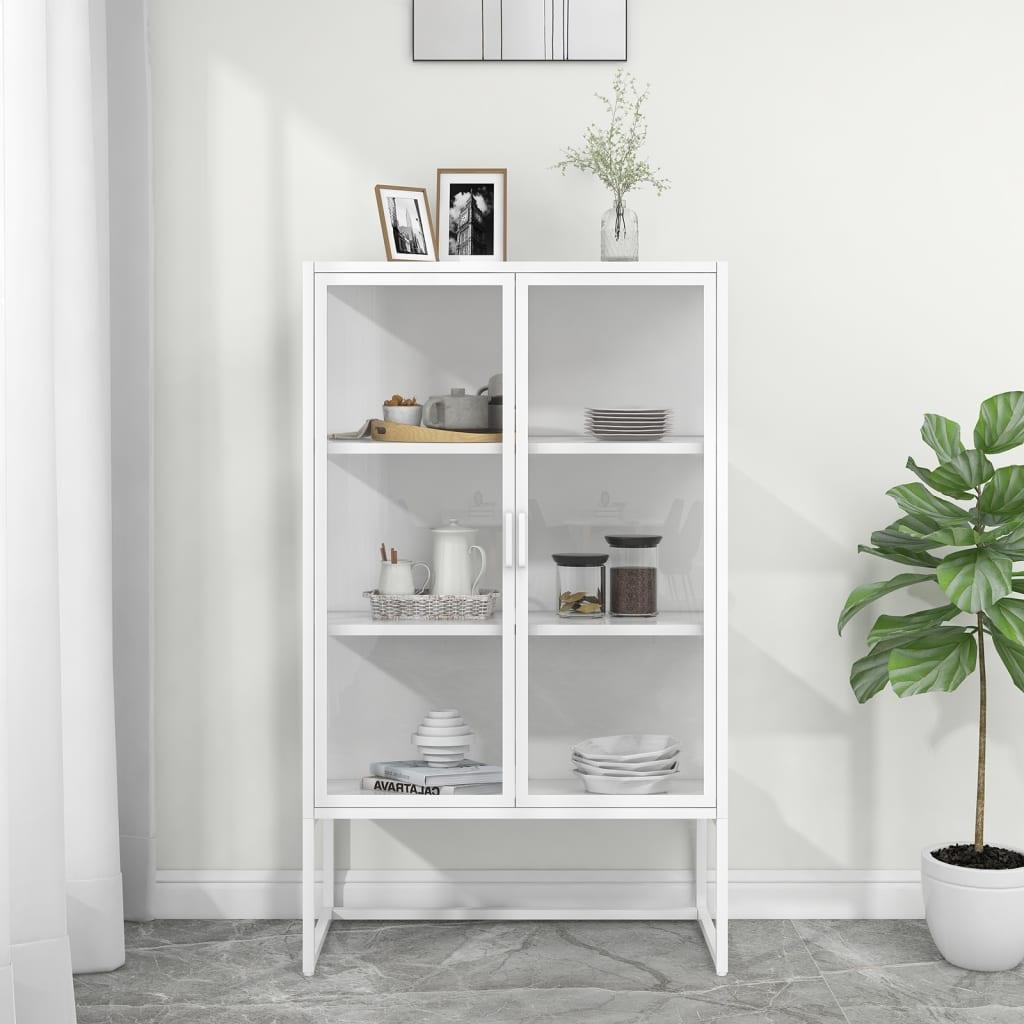 Højskab med glaslåger 80 x 35 x 135 cm i stål og hærdet glas - hvid billede