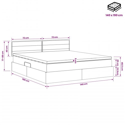 Seng med opbevaring og madras 140 x 190 cm sort