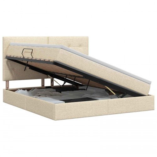 Seng med opbevaring og madras 140 x 200 cm cremefarvet stof