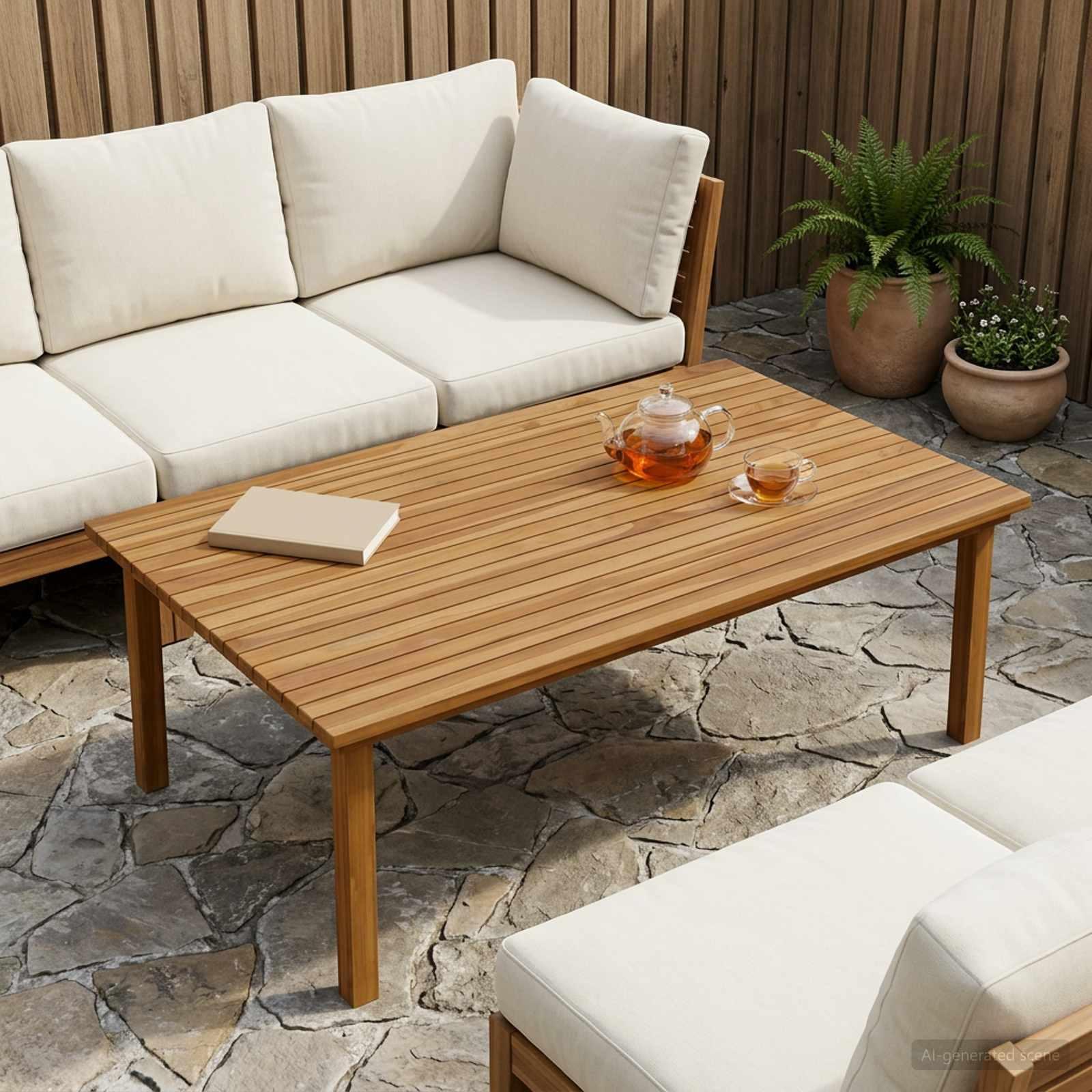Bordplade i massiv teak 120 x 70 cm rektangulær natur