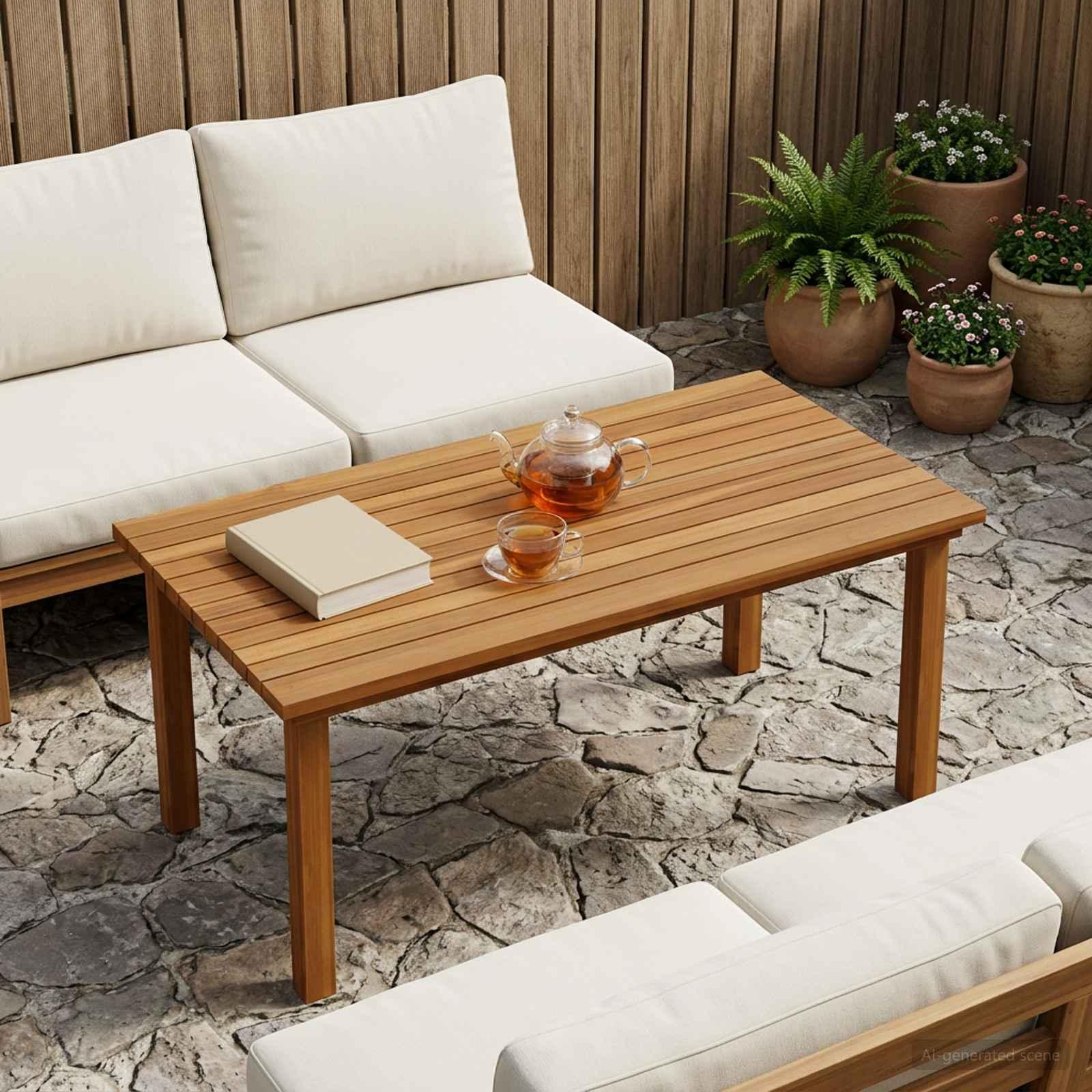 Bordplade i massiv teaktræ 90 x 45 x 3,5 cm rektangulær billede