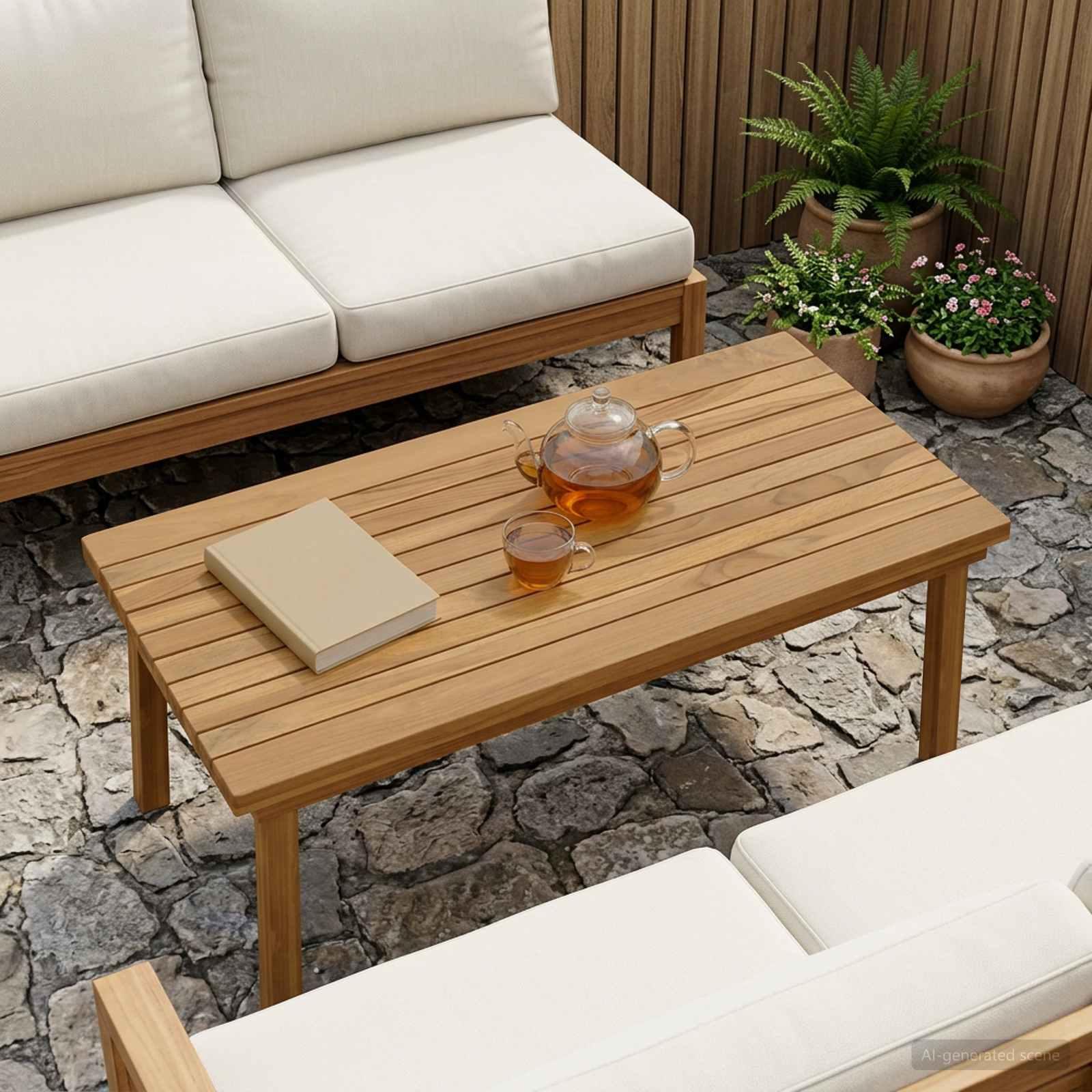 Bordplade i massiv teaktræ 80 x 40 x 3,5 cm rektangulær billede