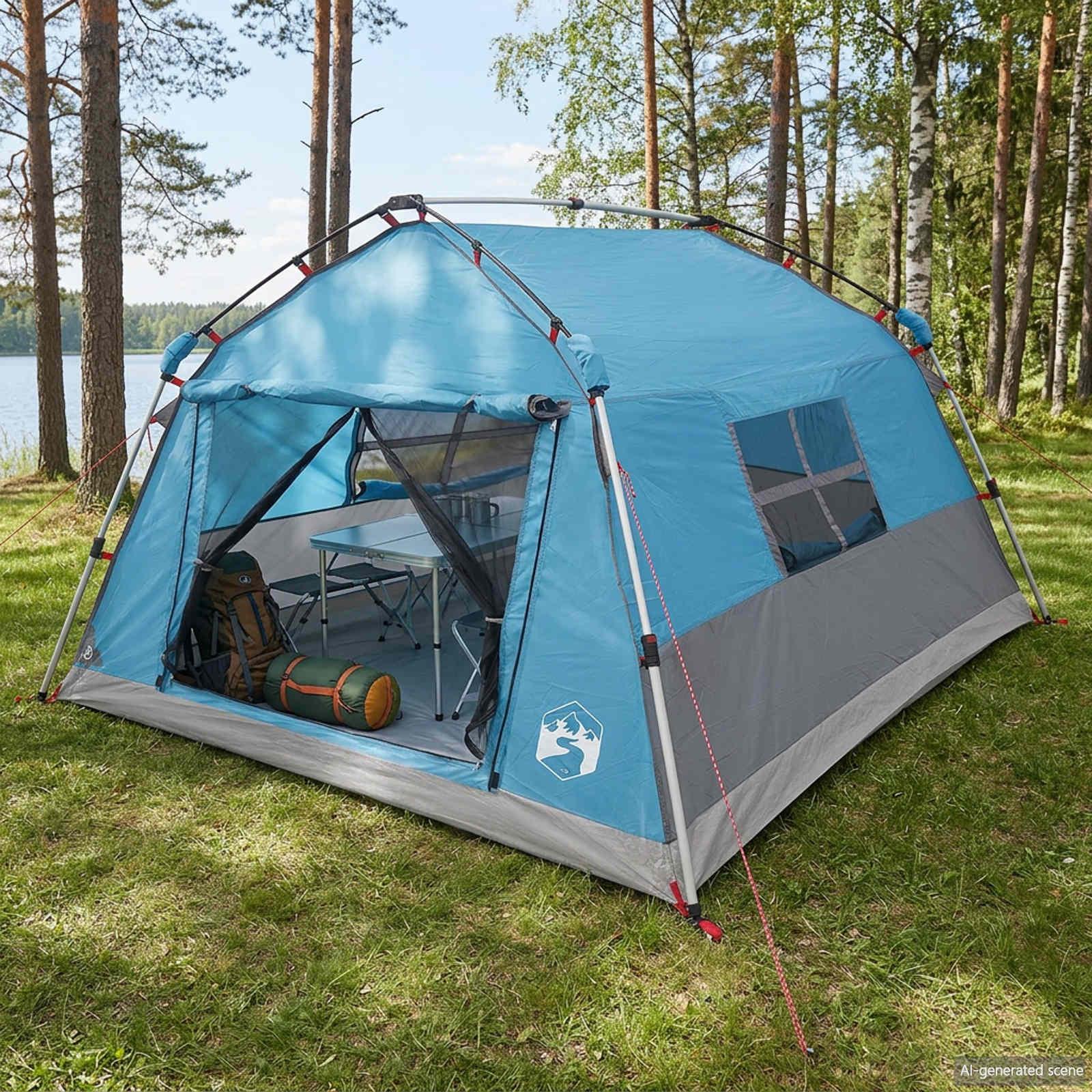 Instant telt til 4 personer vandafvisende 312 x 288 x 187 cm - blå