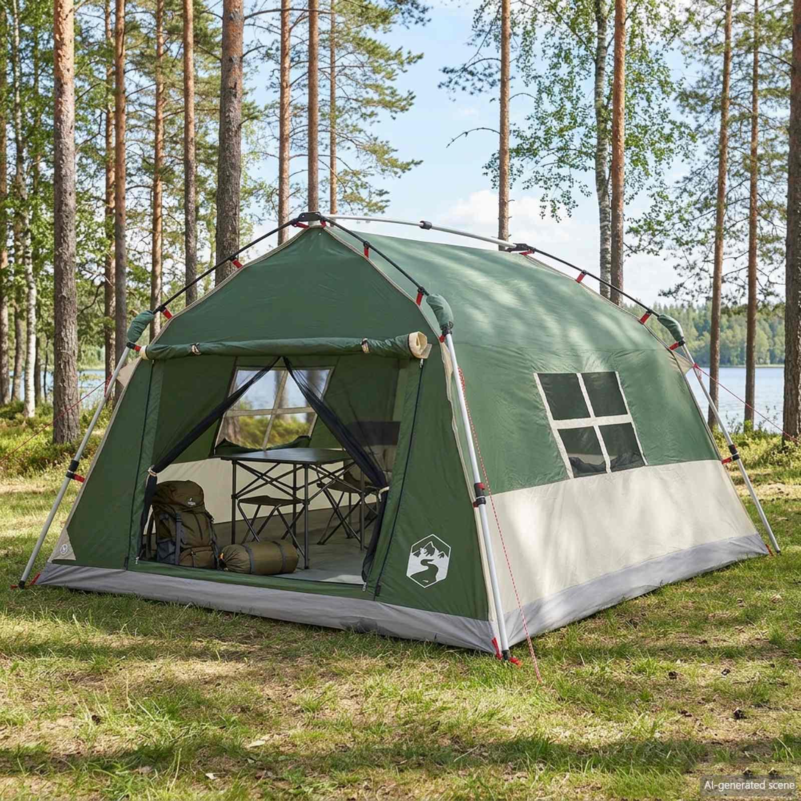 Instant telt til 4 personer vandafvisende grøn 312 x 288 x 187 cm
