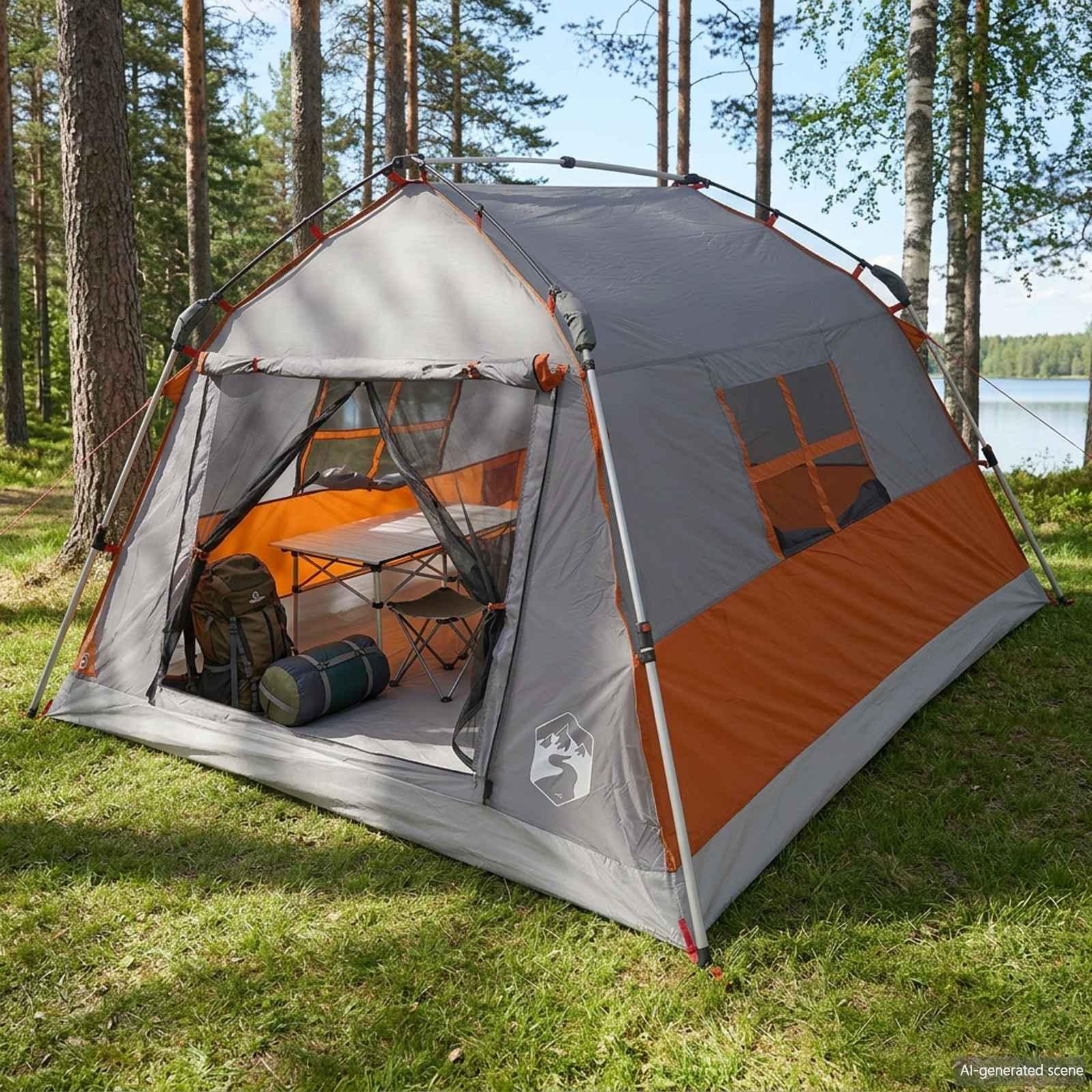 Instant telt til 3 personer vandafvisende 260 x 228 x 160 cm - grå og orange