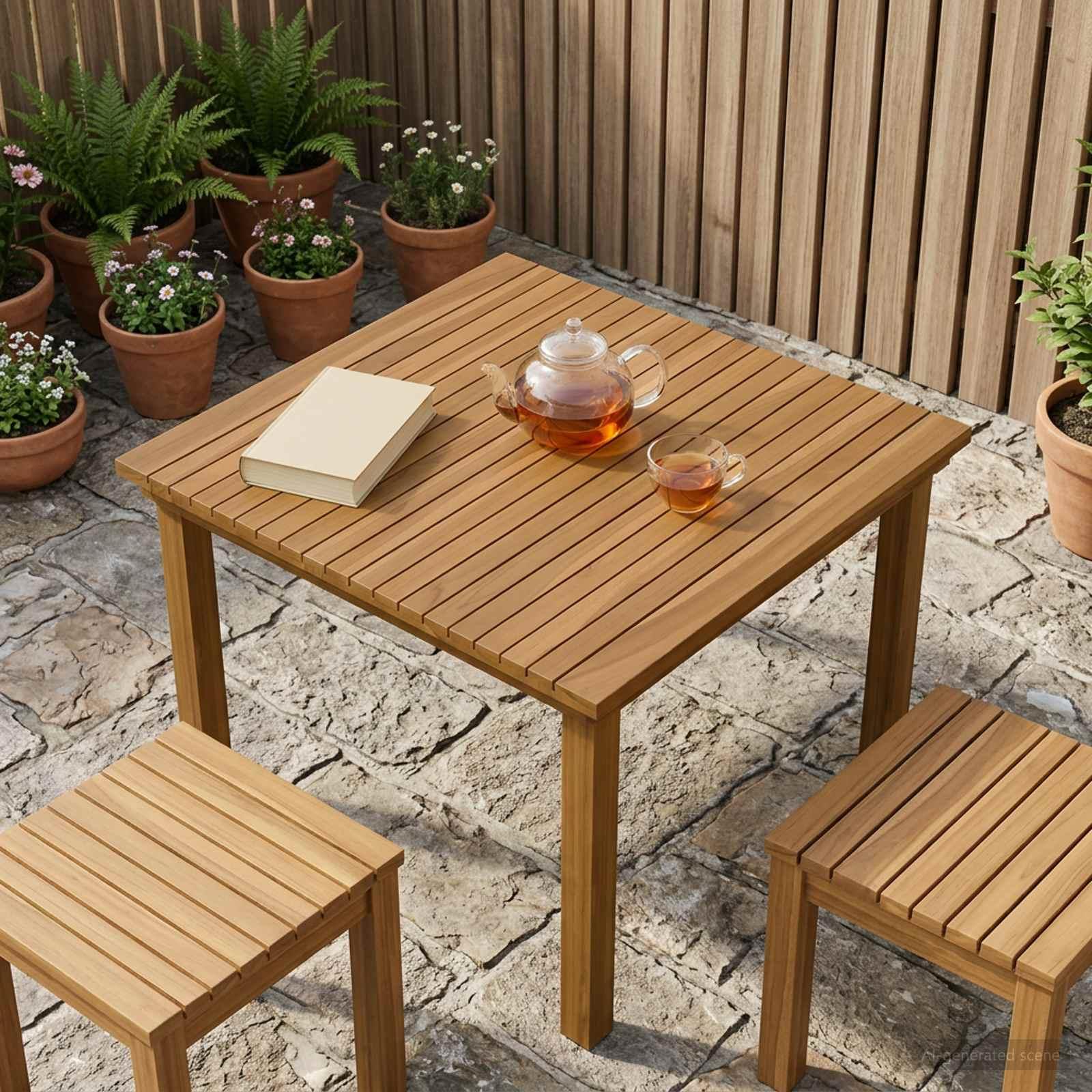Bordplade i massiv teak 70 x 70 cm firkantet naturfarvet
