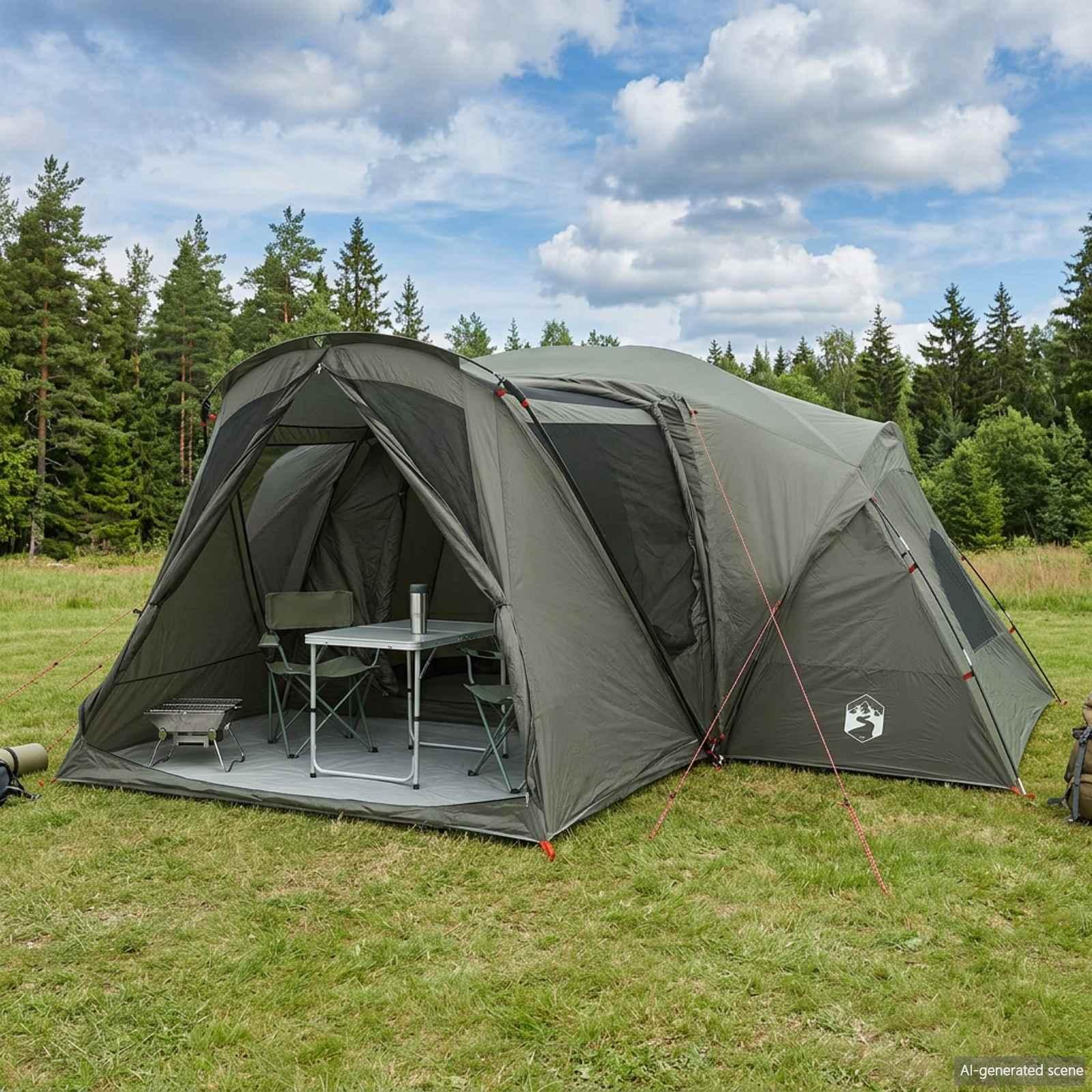 vidaXL Hytte Telt med Regnslag Vandafvisende 10-personers Army Grøn