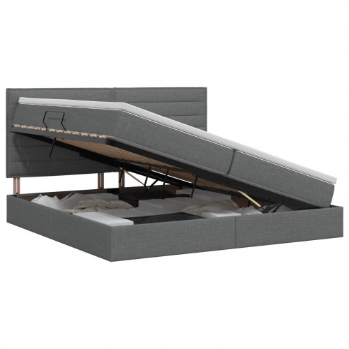 Seng med opbevaring og madras 200 x 200 cm mørkegrå