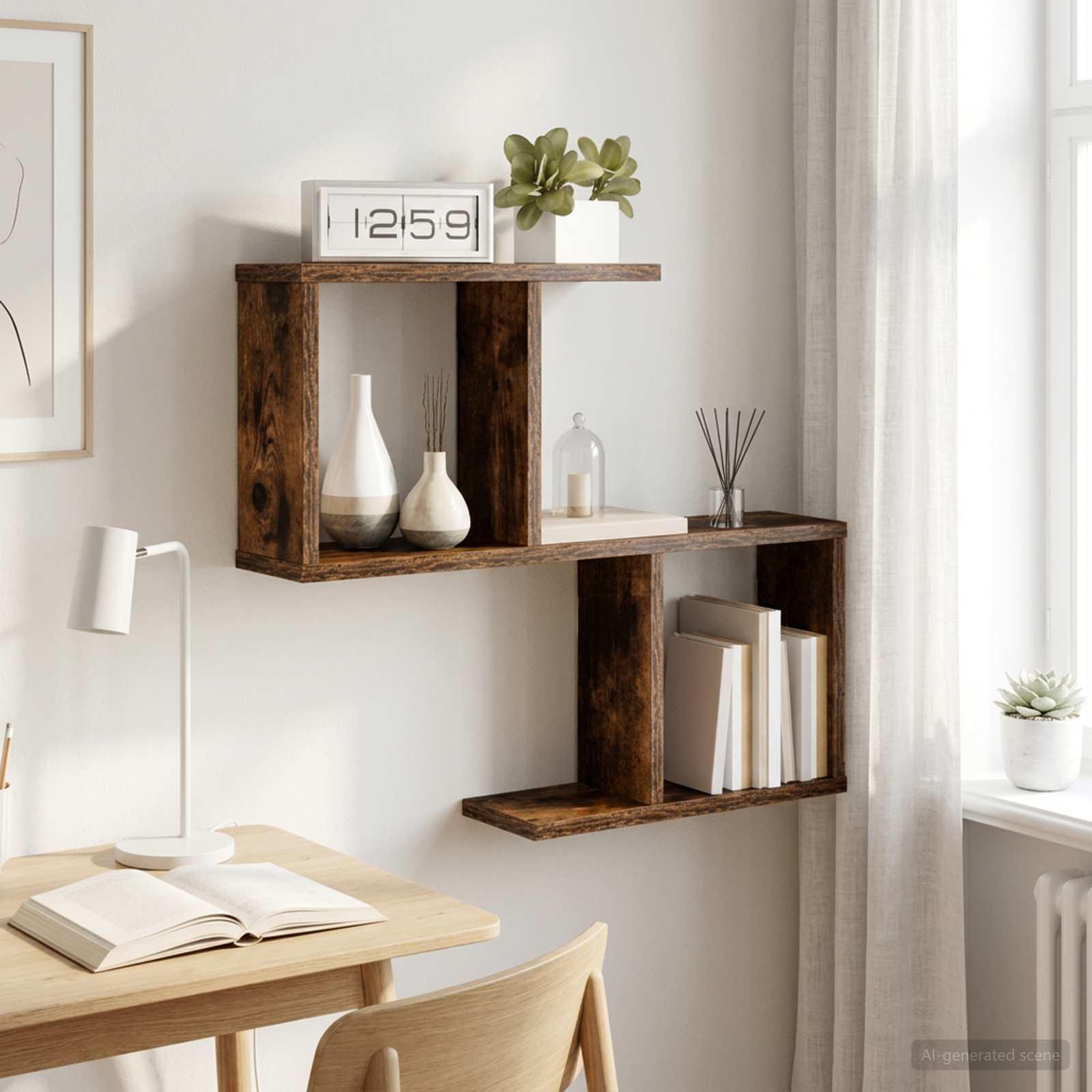 vidaXL Væghylde Røget eg 60 x 12 x 50,5 cm Konstrueret træ