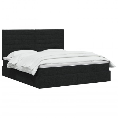 Seng med opbevaring og madras 180 x 200 cm sort stof