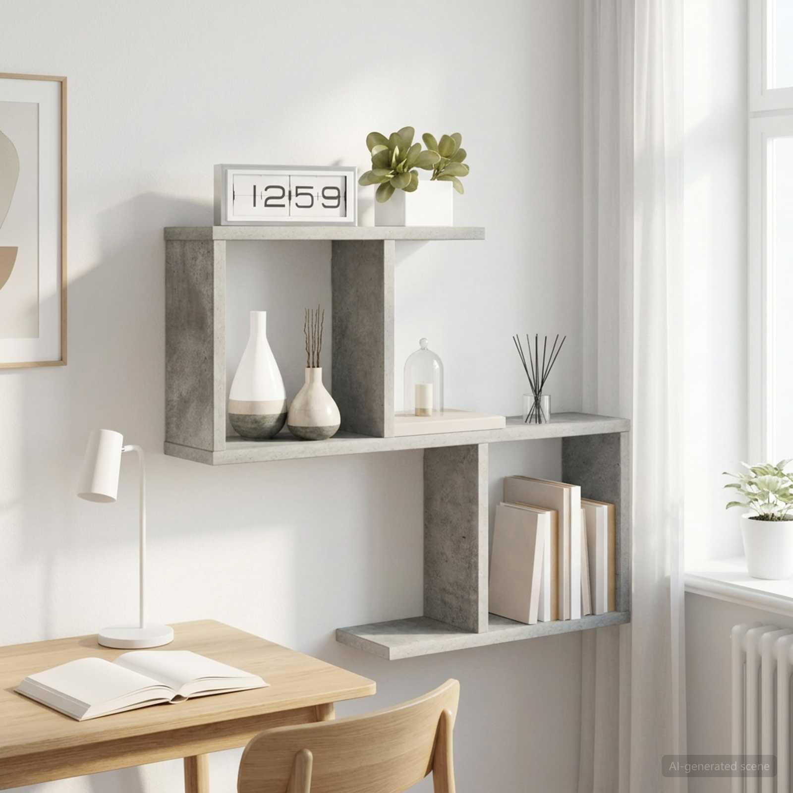 Væghylde betongrå 60 x 12 x 50,5 cm i konstrueret træ