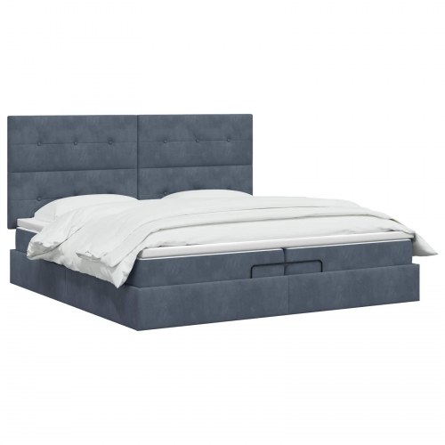 Ottoman seng med madras 200 x 200 cm mørkegrå fløjl