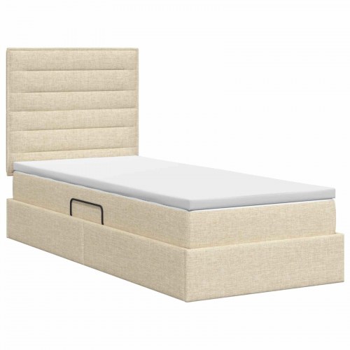 Seng med opbevaring og madras 100 x 200 cm - cremefarvet stof
