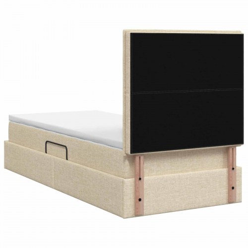 Seng med opbevaring og madras 100 x 200 cm - cremefarvet stof