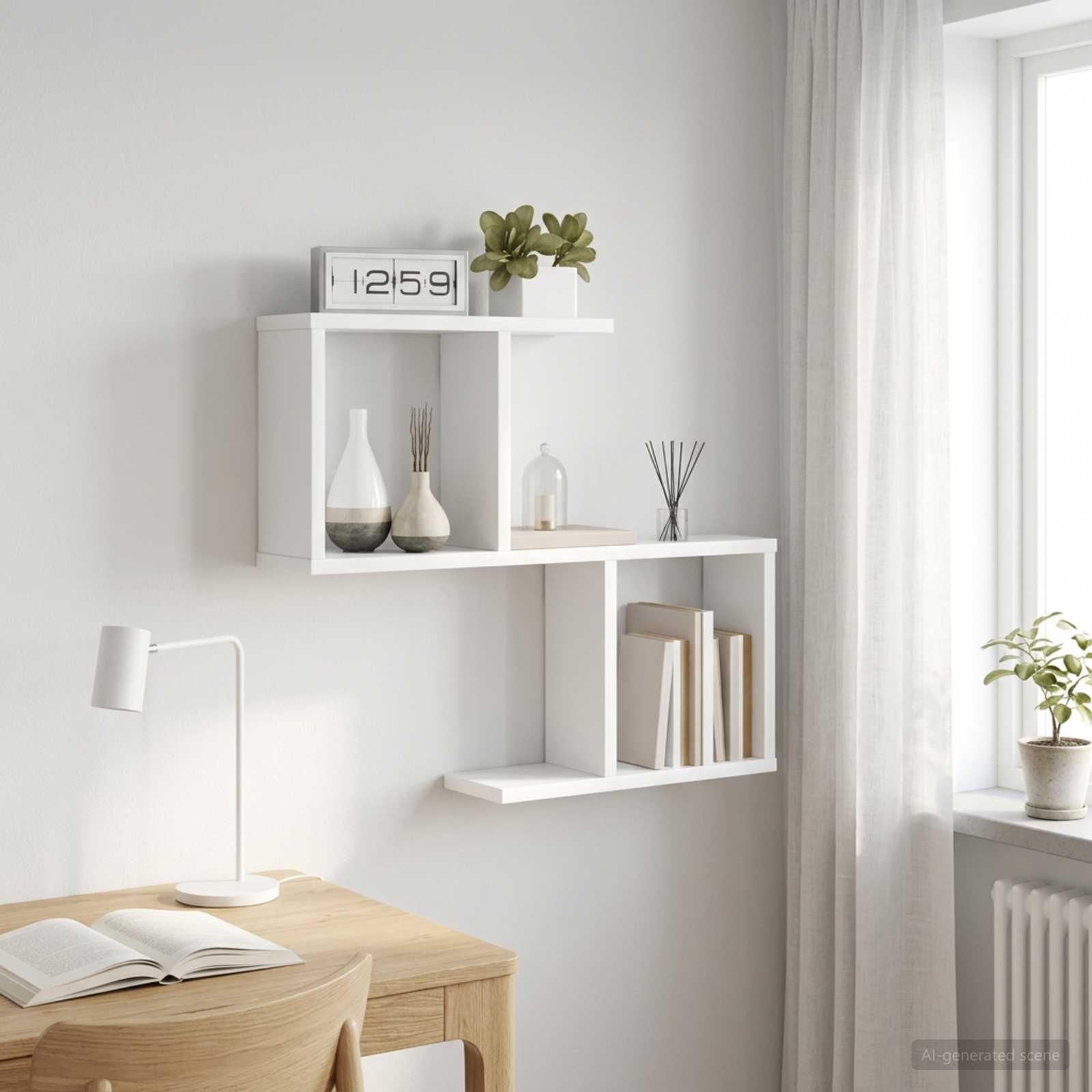 Væghylde hvid 60 x 12 x 50,5 cm i konstrueret træ