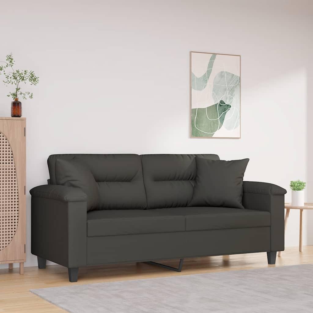 2-personers sofa i mikrofiberstof med puder 140 cm mørkegrå