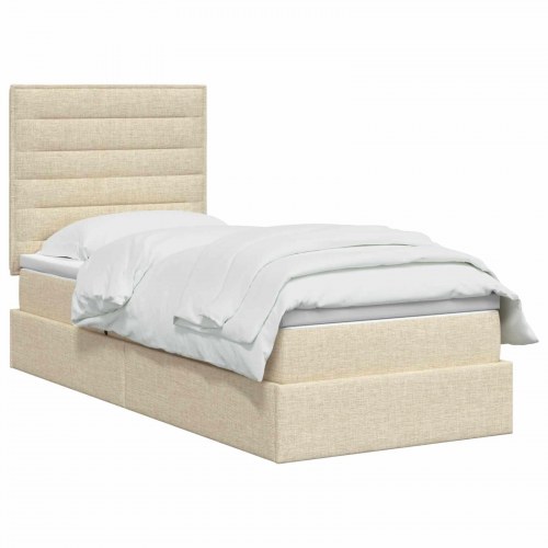 Opbevaringsseng med madras cremefarvet 90 x 190 cm stof