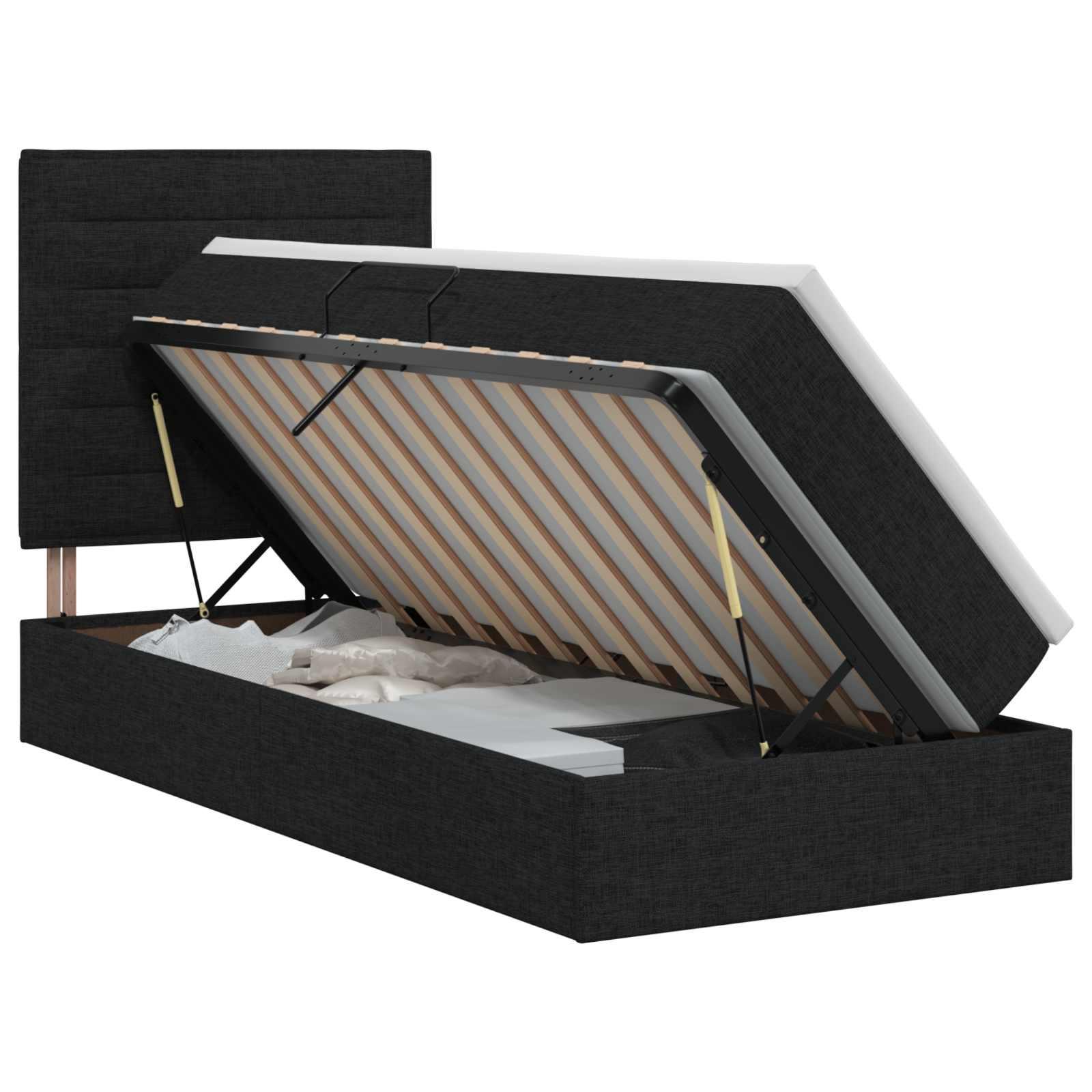 Seng med opbevaring og madras 90 x 190 cm - sort stof