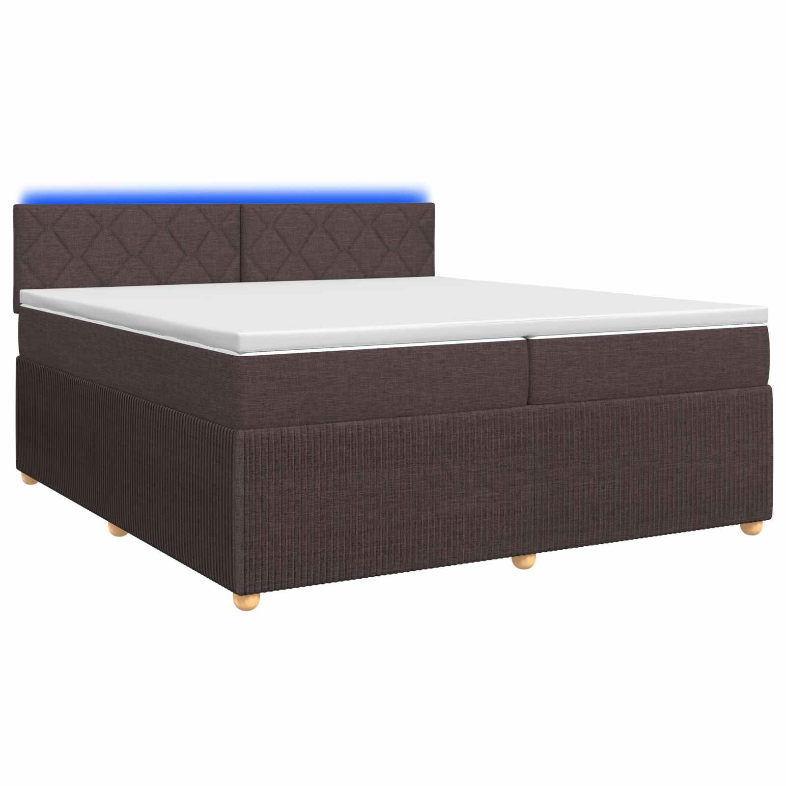 Madras med topmadras og LED mørk brun 200 x 200 cm stof